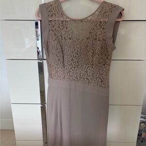 BCBGMaxAzria Lace Overlay Midi Dress - Taupe